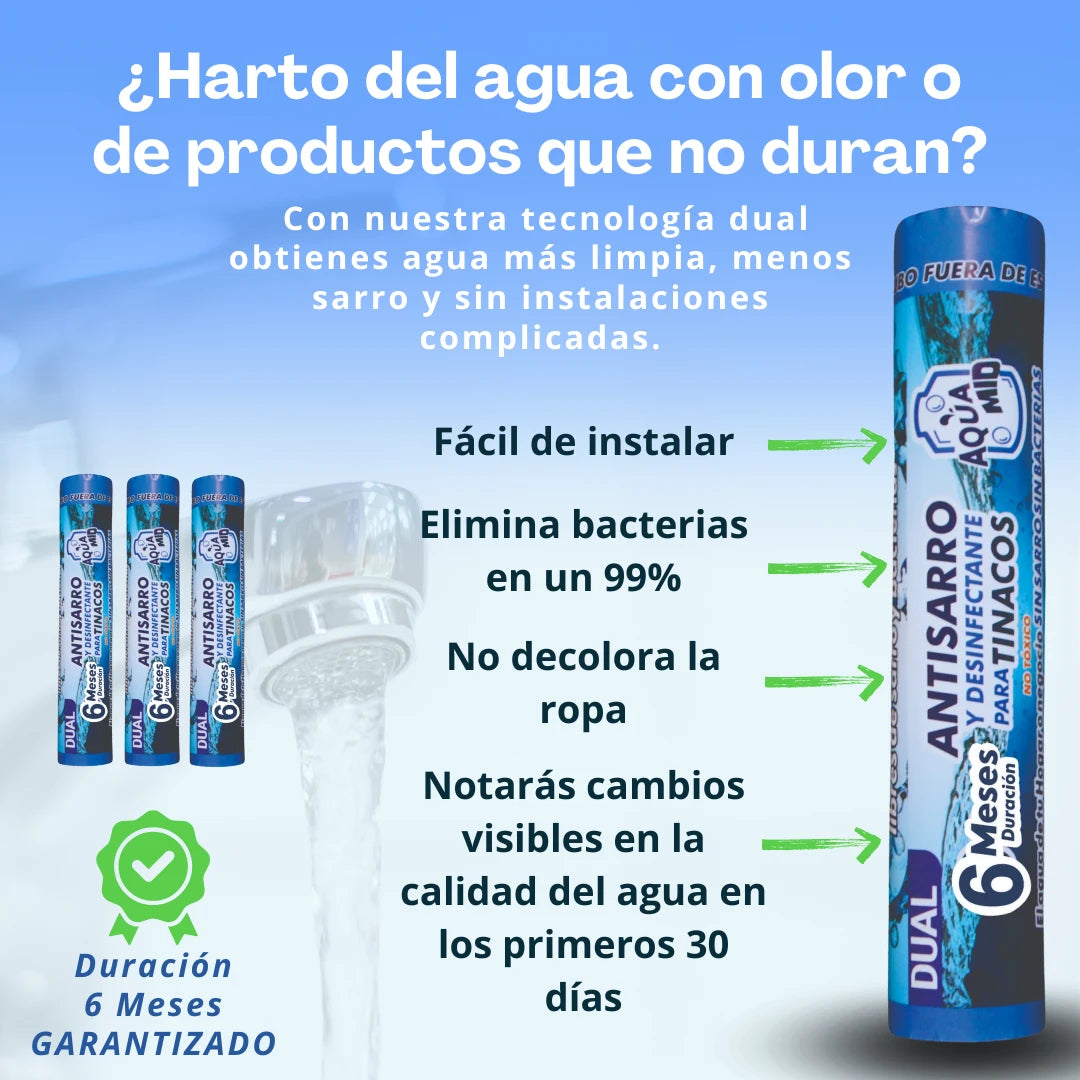 Aquamid Dual | Purificador y Antisarro para Tinacos (6 Meses de Protección) F