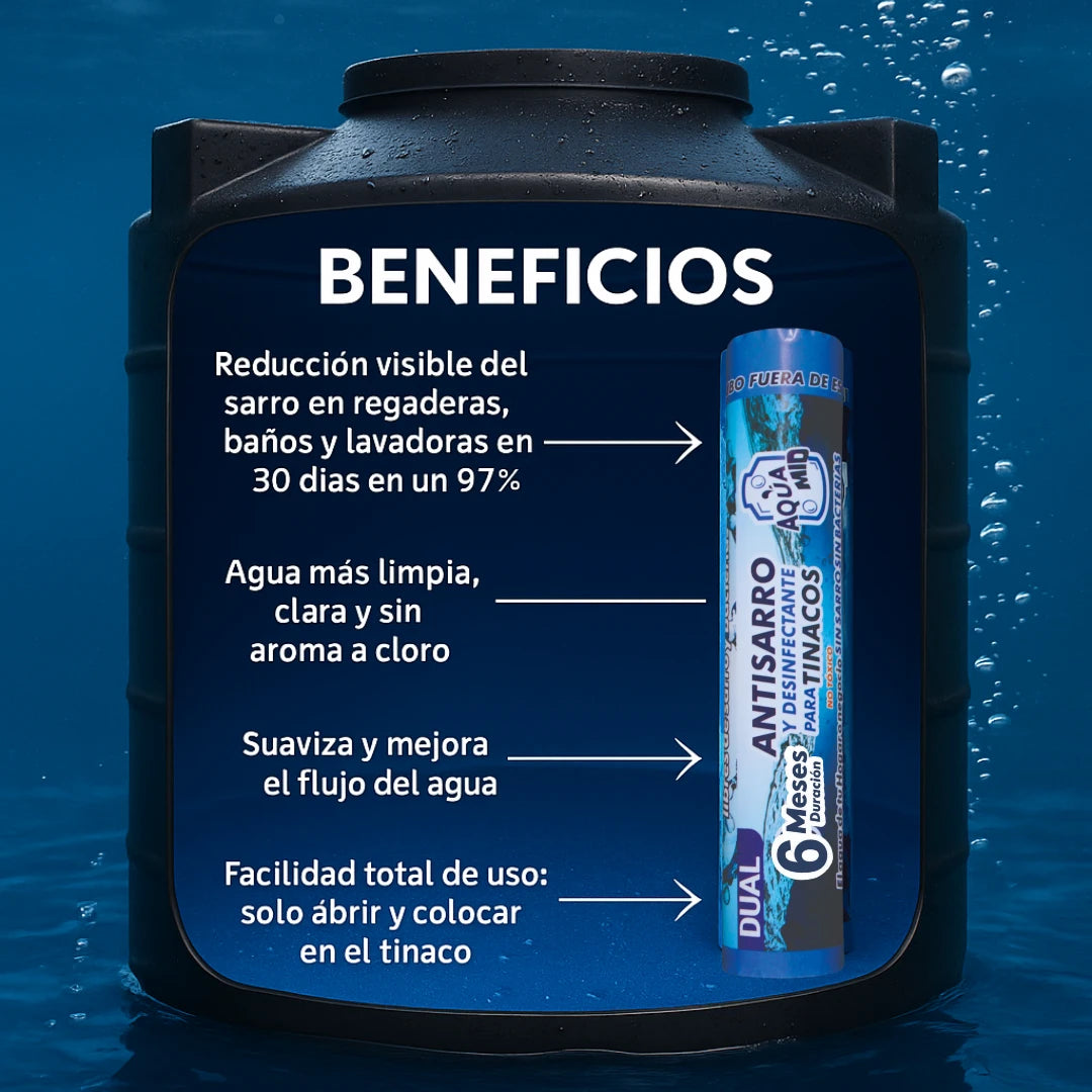 Aquamid Dual | Purificador y Antisarro para Tinacos (6 Meses de Protección) F